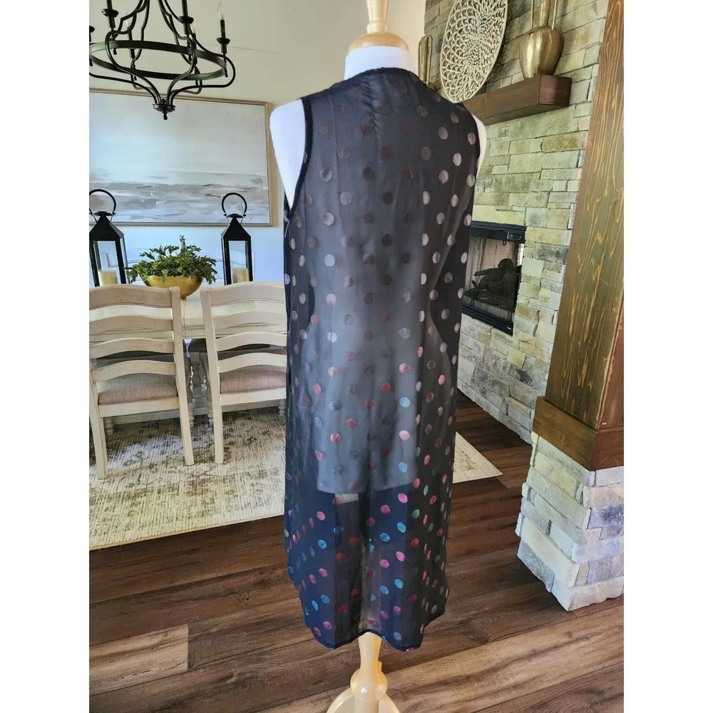 LuLaRoe Shirley Kimono Vest Small Black Iridescent Dots Sheer Long Duster‎ Goth